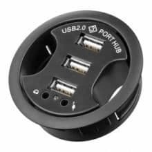 USB 2.0-hub, 3 portar + hörlurs- och mikrofonuttag