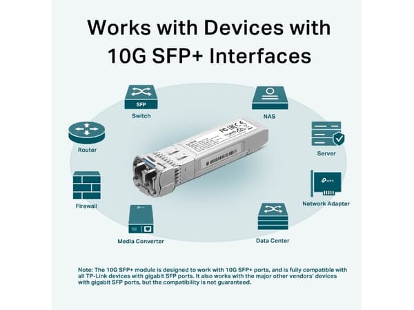 TP-Link SM5110-LR, Fiber optisk, 10000 Mbit/s, SFP+, LC, 9/125 µm, 10000 m