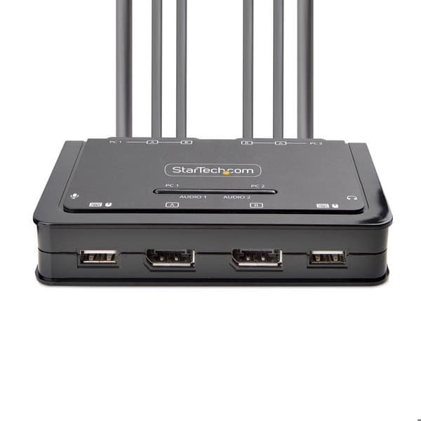 KVM-switch - STARTECH - 2-Port Dual-Skärm - 4K vid 60Hz - Inbyggda kablar - 2 portar Svart