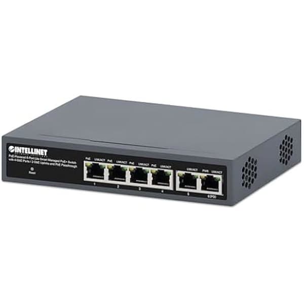 Gigabit Ethernet-switch - INTELLINET - 6 portar - Passthrough PoE - 30W per port - Smart Management Lite Svart