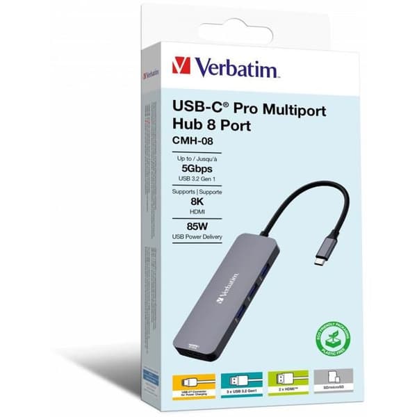 USB-C-hubb - Verbatim - CMH-08 - 2x HDMI - 3x USB-A - 1x USB-C