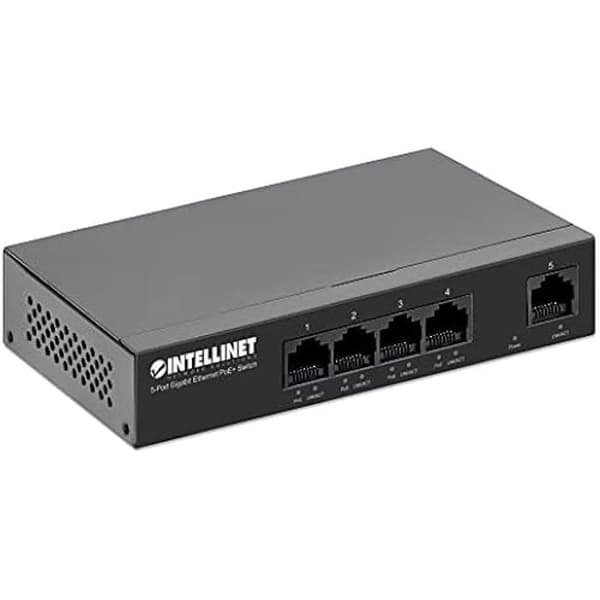 Nätverksswitch - INTELLINET - 561792 - 5 portar - PoE+ - 40W strömförsörjning budget Svart