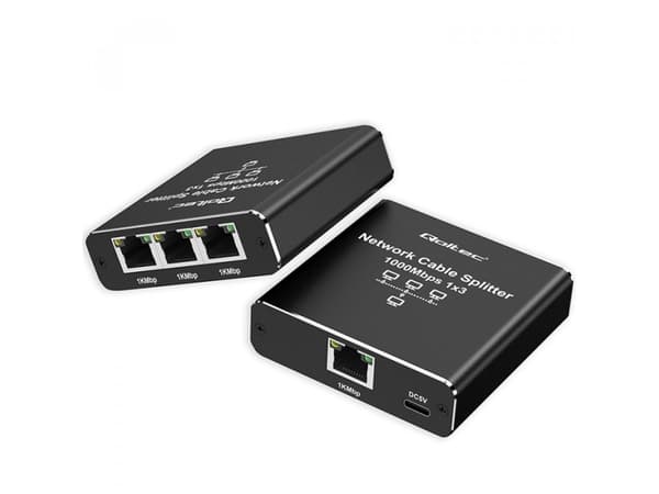 Qoltec Rozdzielacz Splitter Ethernet mini SWITCH 1x3 RJ45 | 1000Mb/s | USB-C | Aluminium