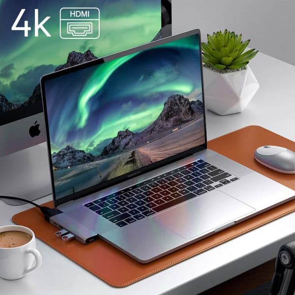 USB C dubbelhub för MacBook HDMI 2 USB USB C Ethernet Micro-SD Satechi Grå