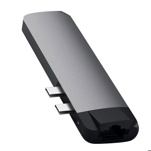 USB C dubbelhub för MacBook HDMI 2 USB USB C Ethernet Micro-SD Satechi Grå