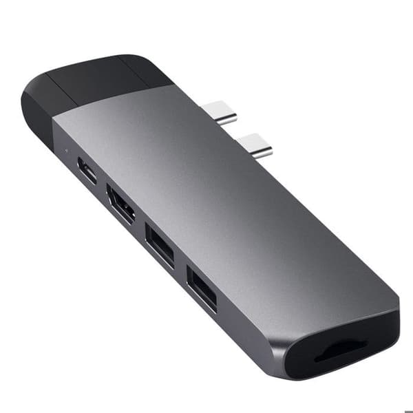 USB C dubbelhub för MacBook HDMI 2 USB USB C Ethernet Micro-SD Satechi Grå