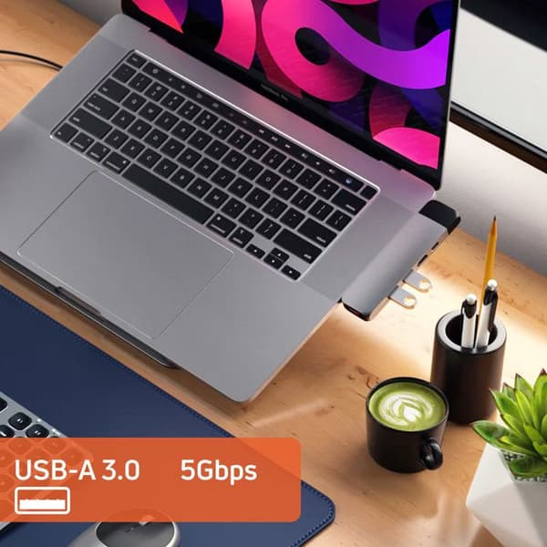 USB C Dual Hub för MacBook HDMI 2 USB USB C Ethernet Micro-SD Satechi Silver