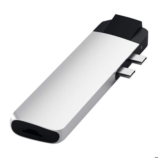 USB C Dual Hub för MacBook HDMI 2 USB USB C Ethernet Micro-SD Satechi Silver