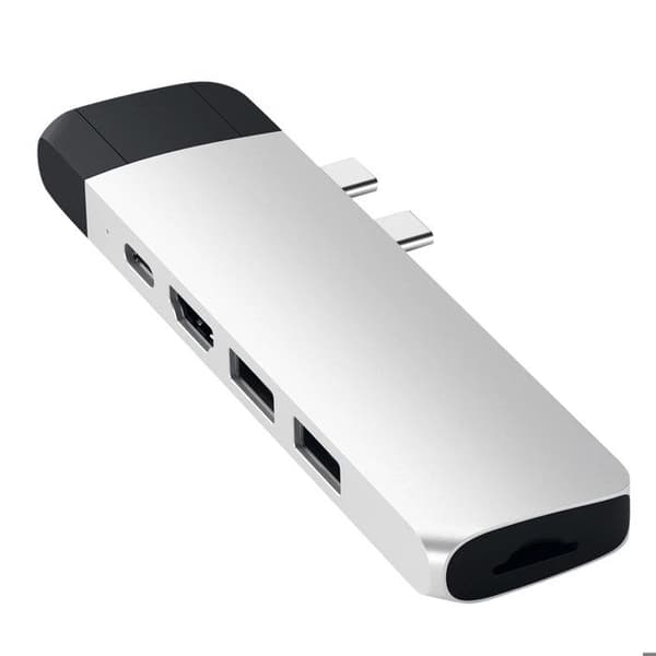 USB C Dual Hub för MacBook HDMI 2 USB USB C Ethernet Micro-SD Satechi Silver