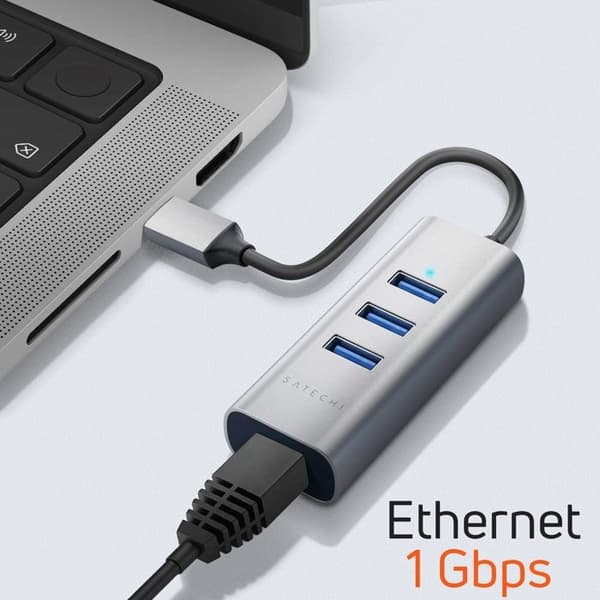 USB C-hubb med 3x USB och Ethernet, kompakt design, Satechi Mörkgrå