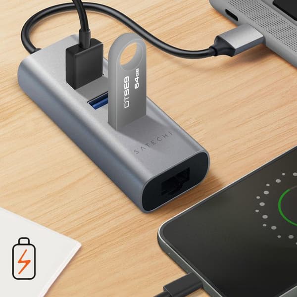 USB C-hubb med 3x USB och Ethernet, kompakt design, Satechi Mörkgrå
