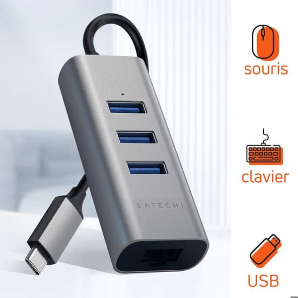 USB C-hubb med 3x USB och Ethernet, kompakt design, Satechi Mörkgrå