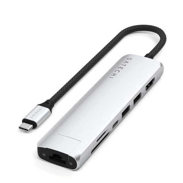 USB-C Multiport Hub 7-i-1 - Satechi - Silver - Ethernet 1Gbit - Power Delivery 100W - HDMI 4K 60Hz