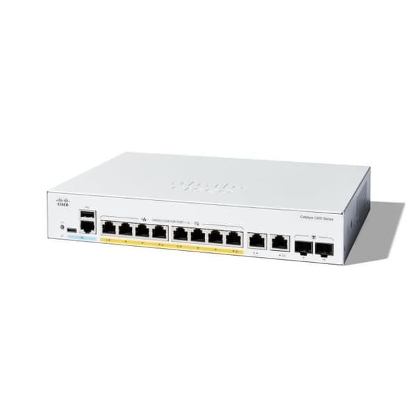 switch - CISCO - Catalyst 1200 - 8 portar GE PoE+ - 2 portar SFP/RJ-45 - Rackmonterbar