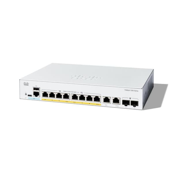 switch - CISCO - Catalyst 1200 - 8 portar GE PoE+ - 2 portar SFP/RJ-45 - Rackmonterbar