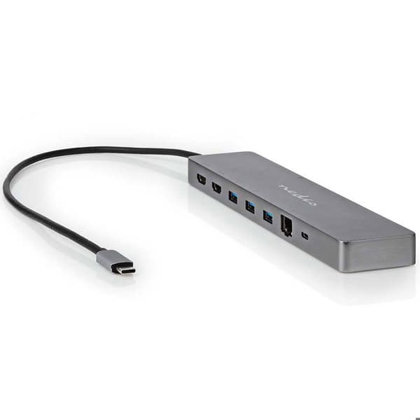 Hub 10-i-1 USB-C till RJ45 / 3USB-A / Jack 3.5mm / 2USB-C / 2HDMI 0.4m Nedis Grå antracit