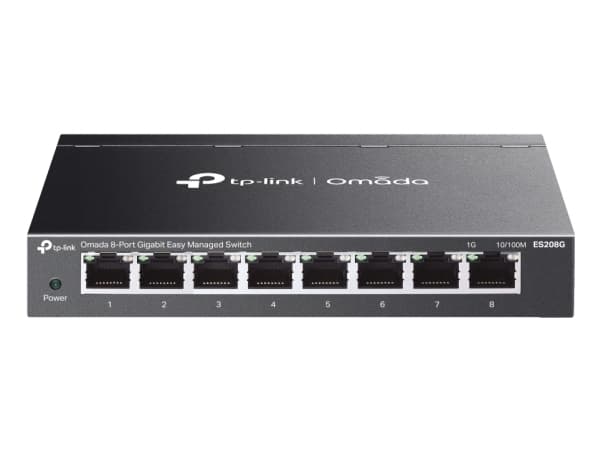 TP-Link Omada ES208G, Håndtert, L2, Gigabit Ethernet (10/100/1000), Kan monteres på vegg Sort