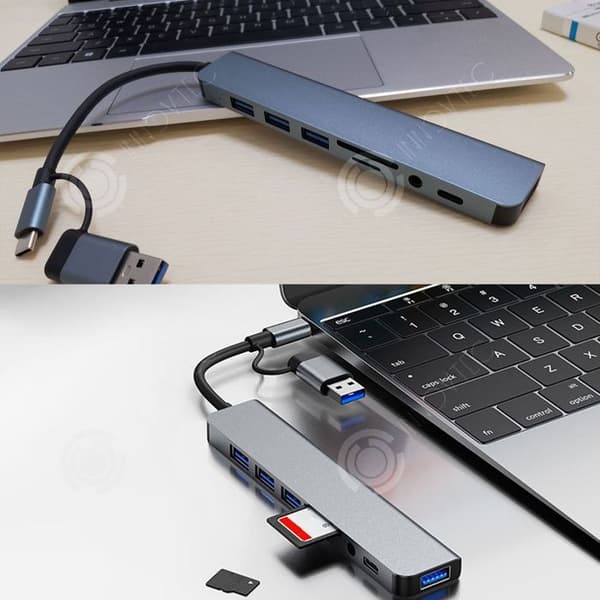 INN USB 3.0 värdstation + USB-C 8-i-1 multifunktionell HUB Gränssnitt SD TF läsningsfunktion 3,5 mm ljuduttag USB-adapter