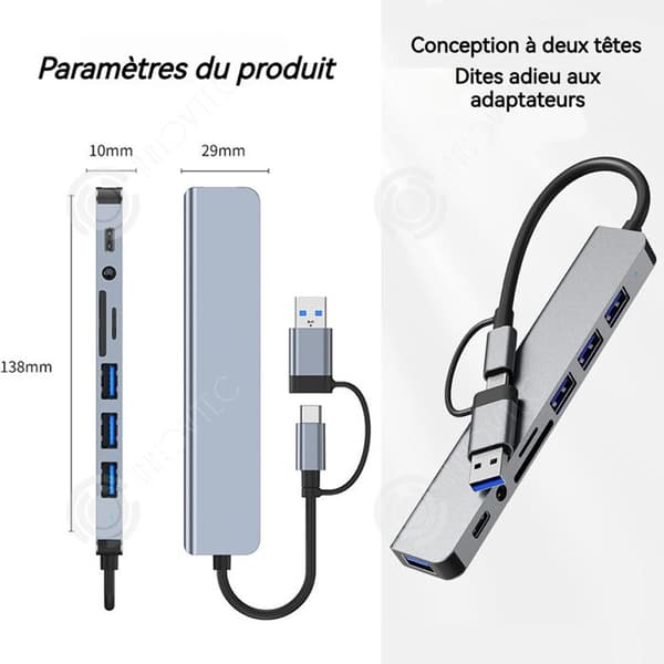 INN USB 3.0 värdstation + USB-C 8-i-1 multifunktionell HUB Gränssnitt SD TF läsningsfunktion 3,5 mm ljuduttag USB-adapter
