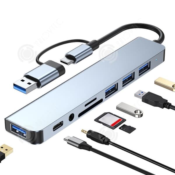 INN USB 3.0 värdstation + USB-C 8-i-1 multifunktionell HUB Gränssnitt SD TF läsningsfunktion 3,5 mm ljuduttag USB-adapter