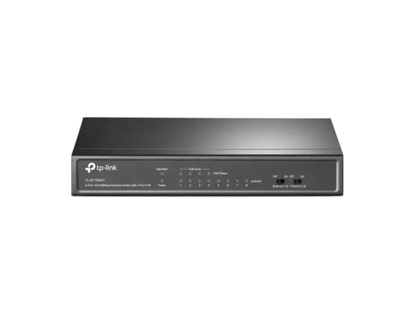 TP-Link TL-SF1008LP, Uhåndtert, Fast Ethernet (10/100), Full tosidig, Strøm over Ethernet (PoE), Kan monteres på vegg