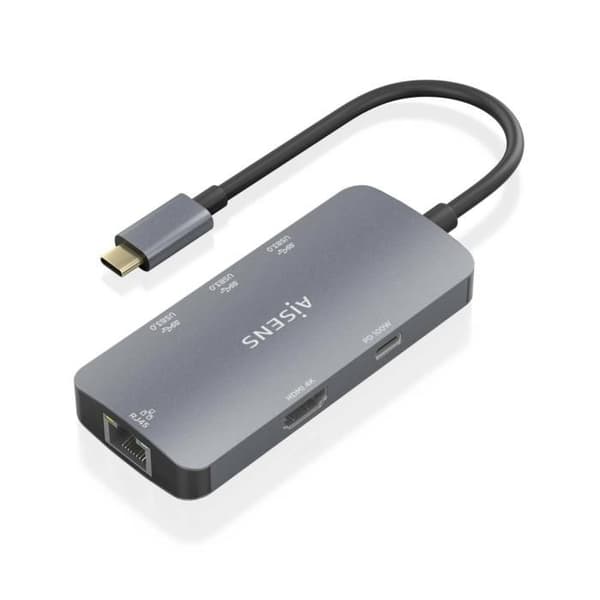 HUB AISENS USB-C DOK 6 I 1 USB-C TILL 1XHDMI 1XRJ45 3XUSB-A USB-C PD 15CM