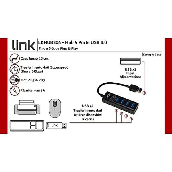 USB-hub - Länk - LKHUB304 - 4 portar USB 3.0 - Svart
