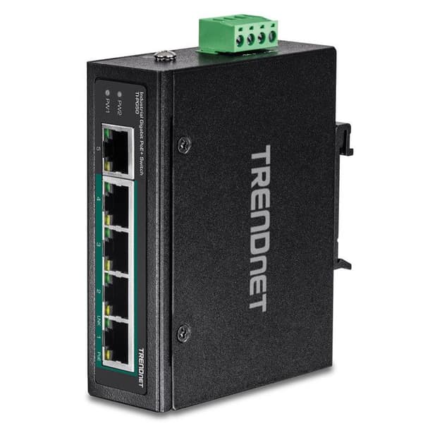 trendnet 5-ports industriell gigabit poe+ din-rail switch blackRouter, wifi, nätverk 5-PORT INDUSTRIELL GIGABIT POE+ DIN-RAIL SWITCH Svart