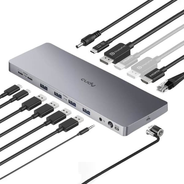 Dockningsstation - CUDY - CS700 - Dubbel 4K 60 Hz - 13-i-1 - USB-C 10 Gbit/s