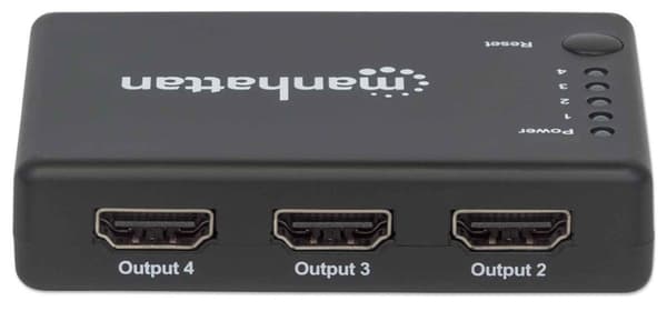 Manhattan HDMI-jakaja 4-porttinen (kompakti), 4K@30Hz, näyttölähtö yhdestä HDMI-lähteestä neljään HD-näyttöön (sama lähtö neljälle näytölle), verkkovi