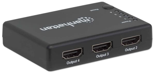 Manhattan HDMI-jakaja 4-porttinen (kompakti), 4K@30Hz, näyttölähtö yhdestä HDMI-lähteestä neljään HD-näyttöön (sama lähtö neljälle näytölle), verkkovi