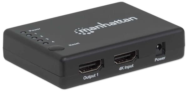 Manhattan HDMI-jakaja 4-porttinen (kompakti), 4K@30Hz, näyttölähtö yhdestä HDMI-lähteestä neljään HD-näyttöön (sama lähtö neljälle näytölle), verkkovi