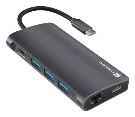 MULTIPORTADAPTER NATEC FOWLER 2 V2 USB-C 8-IN-1 HUB ->USB 3.0 3X, HDMI 4K, USB-C, RJ45, SD, MICRO SD
