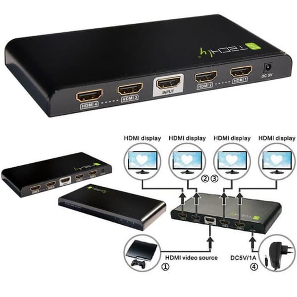 Techly HDMI-splitter 4-vägs 4K*2K IDATA HDMI-4K4