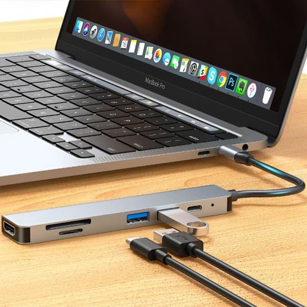 Hub USB-C till HDTV 4K, USB-C 100W, SD / Micro-SD kortläsare LinQ Grå