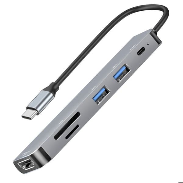 Hub USB-C till HDTV 4K, USB-C 100W, SD / Micro-SD kortläsare LinQ Grå