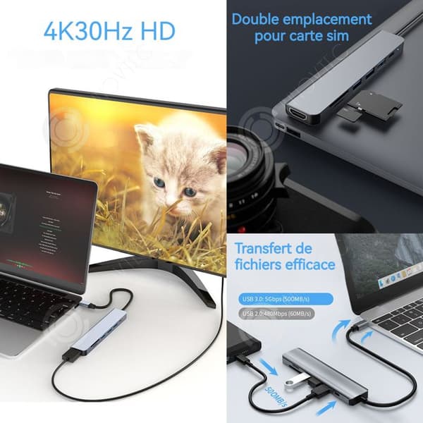 INN USB 3.0 HUB 7-i-1 HDMI 4K 30 Hz Snabbladdning PD100W Dubbel SD/TF kortplats Hub-adapter
