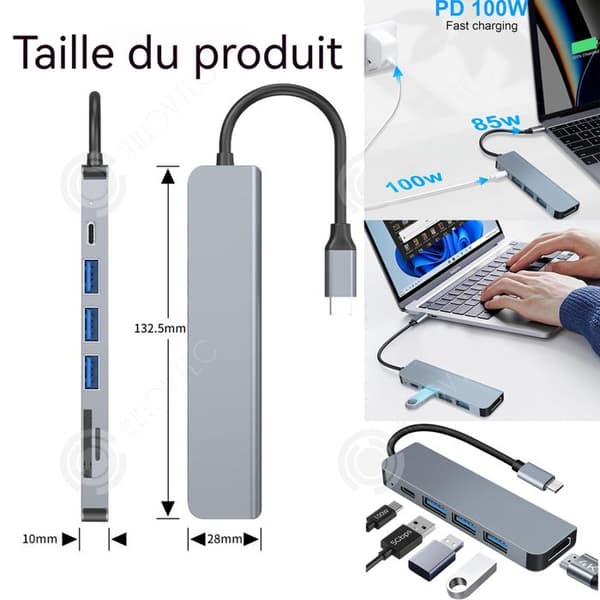 INN USB 3.0 HUB 7-i-1 HDMI 4K 30 Hz Snabbladdning PD100W Dubbel SD/TF kortplats Hub-adapter