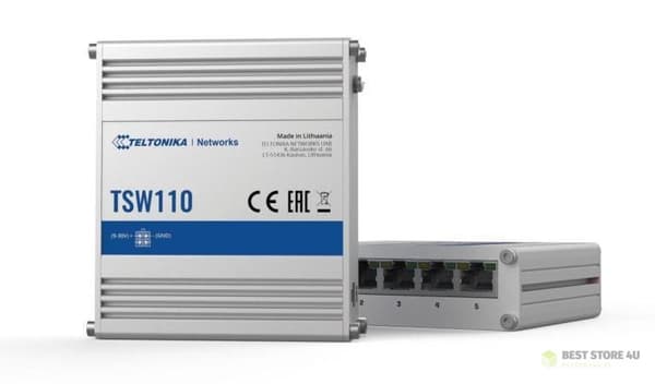 Switch TELTONIKA TSW110 5x RJ45 1000Mb/s, L2 Blå, Grå