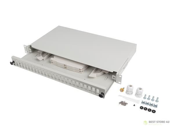 LANBERG 24XSC DUPLEX / 24XLC QUAD RACK FIBEROPTISK DISTRIBUTIONSBOKS 19"" 1U GRÅ + TILBEHØR