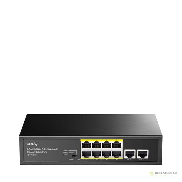 Switch CUDY FS1010PG 8-portars 10/100M PoE+ 120W 2xGbE Uplink