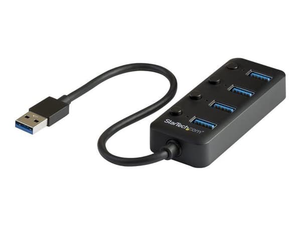 USB 3.0-hubb - StarTech.com - 4 portar - Strömbrytare - UASP-stöd - Svart