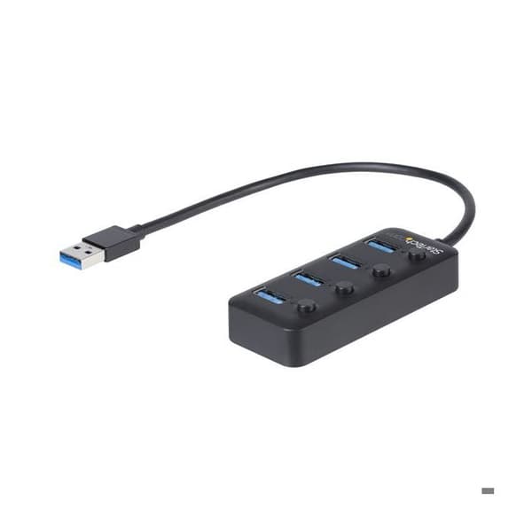 USB 3.0-hubb - StarTech.com - 4 portar - Strömbrytare - UASP-stöd - Svart