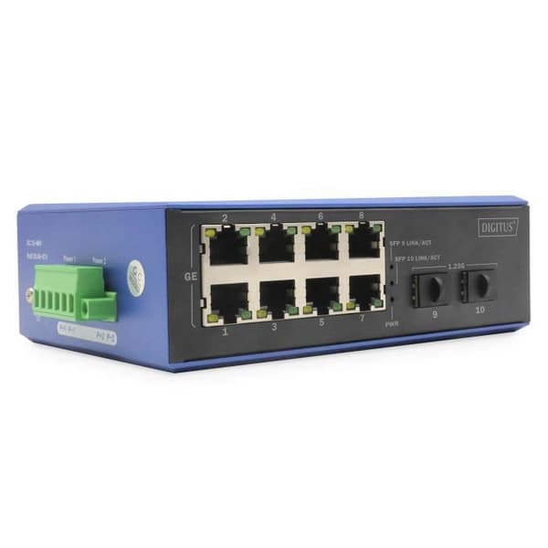 Digitus Industrial 8+2-portars Gigabit Ethernet PoE-switch Svart, Blå