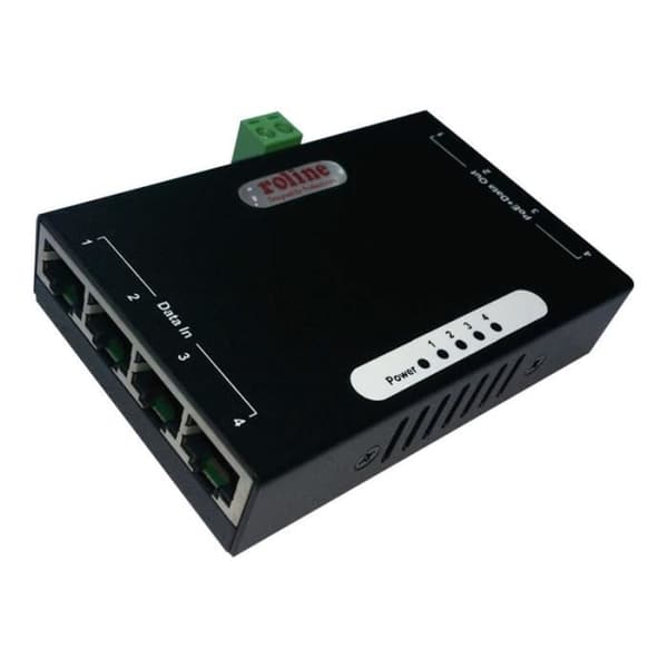 Roline Gigabit Ethernet PoE Injector Power Injector 48 V 120 Watt Output Connectors: 4 Black