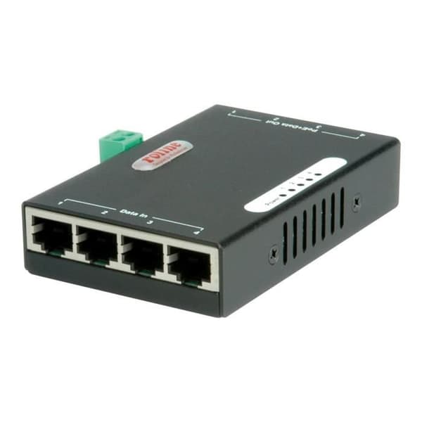 Roline Gigabit Ethernet PoE Injector Power Injector 48 V 120 Watt Output Connectors: 4 Black