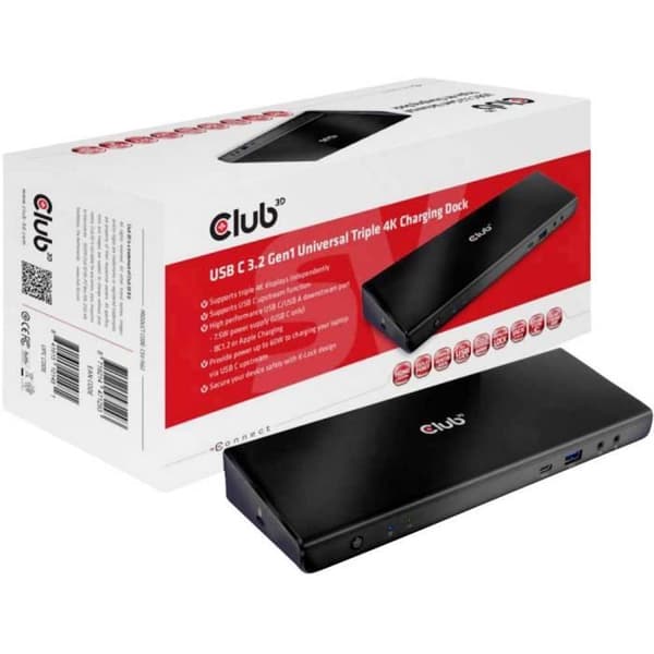 Dockningsstation - CLUB 3D - CSV-1562 svart - Trippel 4K - USB typ C® 3.2 Gen1 - Mångsidig anslutning
