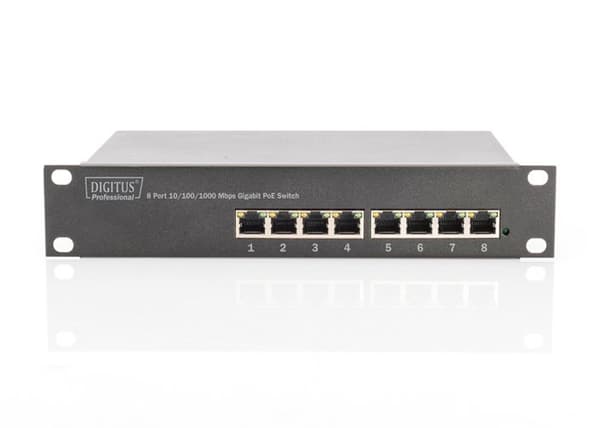 DIGITUS Professional DN-95317 Unmanaged Switch - 8 x 10-100-1000 (PoE) - Väggfäste