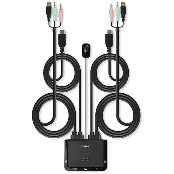 KVM-switch - Lindy - 2 portar - HDMI - USB 2.0 - 3.5 mm ljud Svart