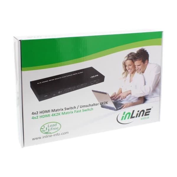 InLine HDMI Matrix Switch, 4K2K, 4 ingångsportar till 2 utgångsportar Video-Audio Switch Stationär dator